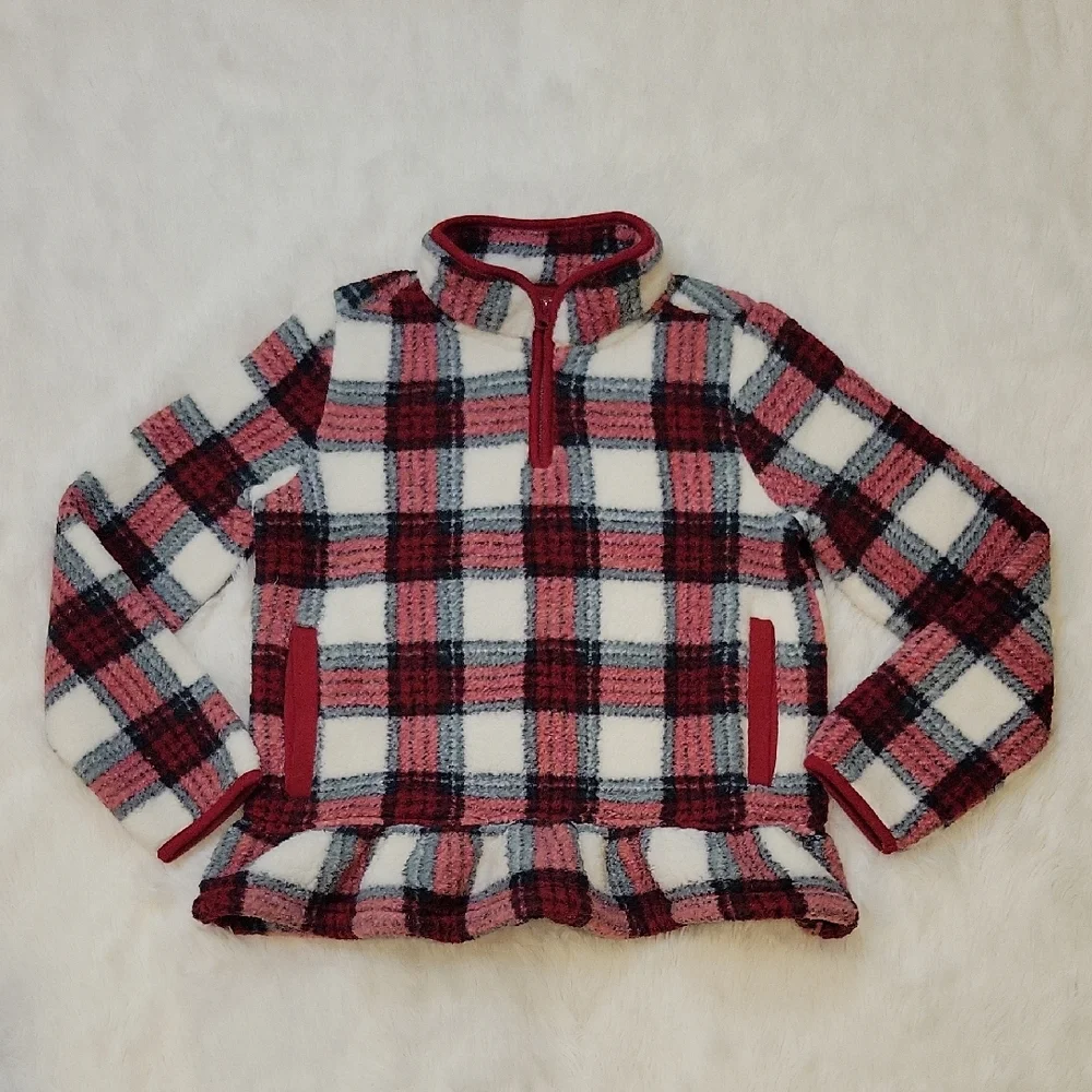 Gymboree Girls Plaid Sherpa Peplum Pullover, Christmas Cabin Size 12